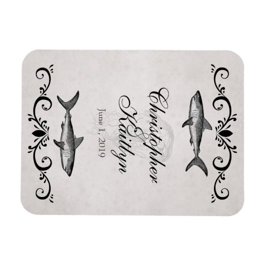 Gepersonaliseerde haai en kwal bruiloft magneet (Horizontaal)