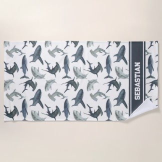Gepersonaliseerde haai strand handdoek | Waterverf