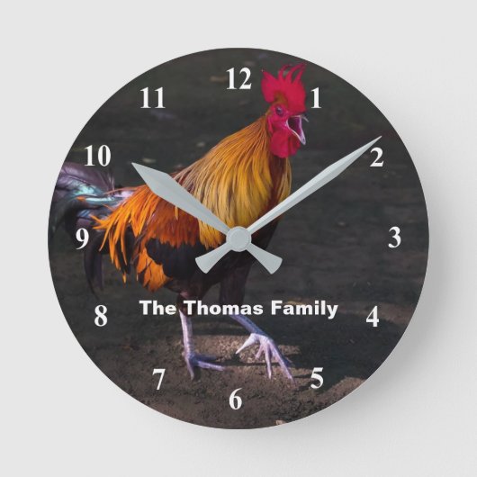 Gepersonaliseerde haan kraaien wandklok ronde klok (Voorkant)