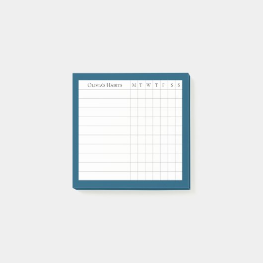 Gepersonaliseerde Habit Tracker in Ocean Blue Post-it® Notes (Voorkant)