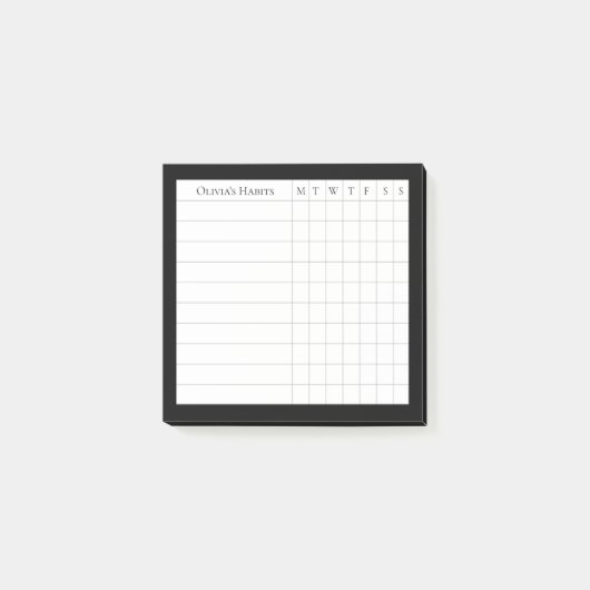 Gepersonaliseerde Habit Tracker in zwart-wit Post-it® Notes (Voorkant)