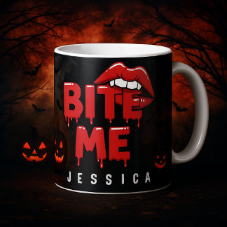 Gepersonaliseerde Halloween Bite Me Vampire Lips Magische Mok