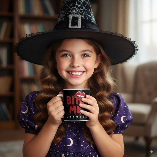 Gepersonaliseerde Halloween Bite Me Vampire Lips Magische Mok