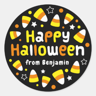 Gepersonaliseerde Halloween Candy Corn Ronde Stick Sticker