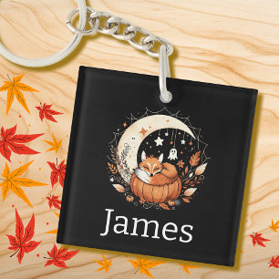 Gepersonaliseerde Halloween Fox en Ghost Sleutelhanger