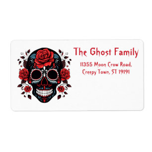 Gepersonaliseerde Halloween Geesten Schedel Bloeme Etiket