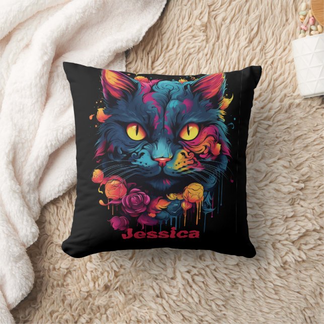 Gepersonaliseerde Halloween/Heks/Tovenaar/Enge Kat Kussen (Deken)