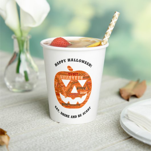 Gepersonaliseerde Halloween Jack-o'-Lantern Word C Papieren Bekers (Insitu)