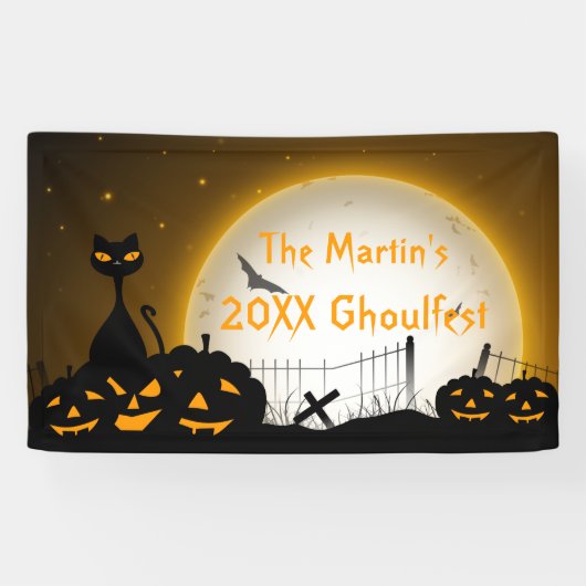 Gepersonaliseerde Halloween Party Banner Cat Pumpk (Horizontaal)