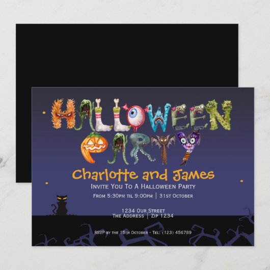 Gepersonaliseerde Halloween Party Spooky Typografi Kaart (Voorkant / Achterkant)