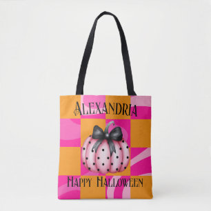 Gepersonaliseerde Halloween pompoen boog roze Sina Draagtas