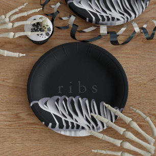 Gepersonaliseerde Halloween Skelet Ribs Zwart Wit Papieren Bordje