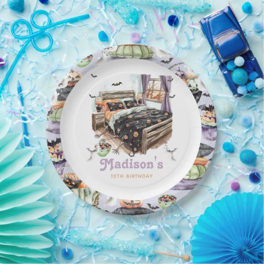 Gepersonaliseerde Halloween Sleepover Papieren Bordje (Feest)