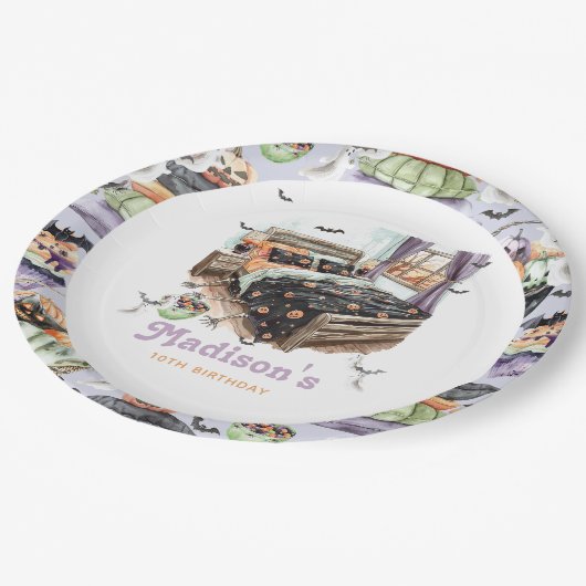 Gepersonaliseerde Halloween Sleepover Papieren Bordje (Gekanteld)