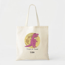 Gepersonaliseerde halloween T-rex meisjeskostuum Tote Bag