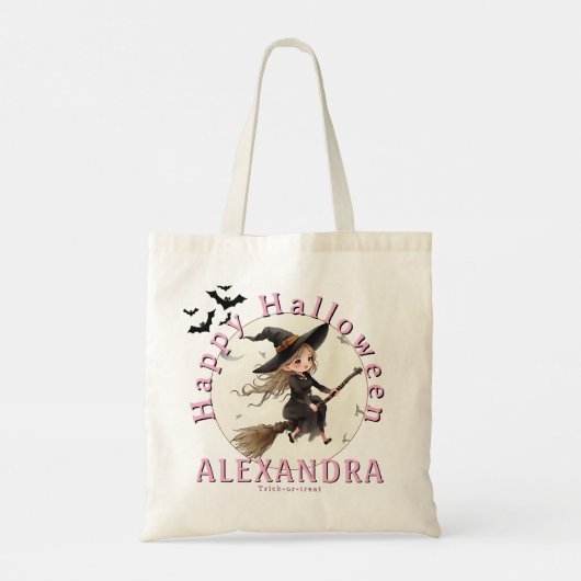 Gepersonaliseerde Halloween Witch Snoep Canvas tas (Achterkant)