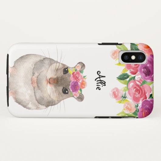 Gepersonaliseerde hamster en bloemen Case-Mate iPhone case (Achterkant (horizontaal))