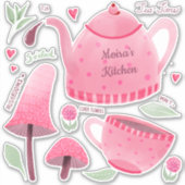 Gepersonaliseerde Hand geschilderd roze Tea-Time S Sticker (Voorkant)