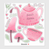 Gepersonaliseerde Hand geschilderd roze Tea-Time S Sticker (Vel)