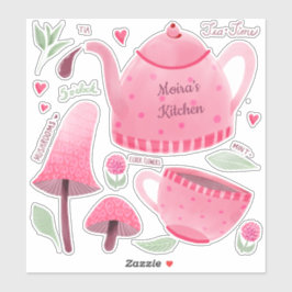 Gepersonaliseerde Hand geschilderd roze Tea-Time S Sticker