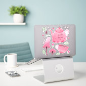 Gepersonaliseerde Hand geschilderd roze Tea-Time S Sticker (Laptop op bureau)