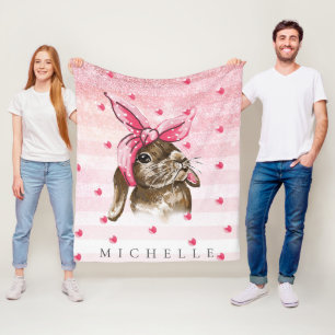 Gepersonaliseerde Hand geschilderde Bunny glitter Fleece Deken