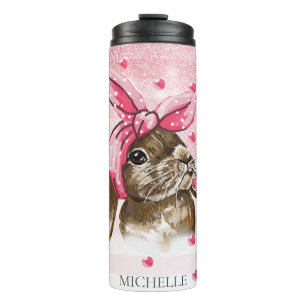 Gepersonaliseerde Hand geschilderde Bunny glitter Thermosbeker