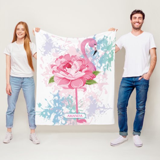 Gepersonaliseerde Hand geschilderde Roze flamingo Fleece Deken (In situ)