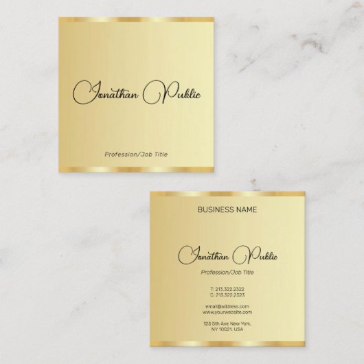 Gepersonaliseerde Handgeschreven Script Faux Gold  Vierkante Visitekaartje (Voorkant / Achterkant)