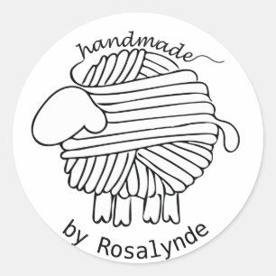Gepersonaliseerde 'Handmade By' Garn Sheep Sticker