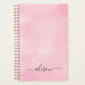 Gepersonaliseerde Handtekening Roze Waterverf Plan Planner (Voorkant)