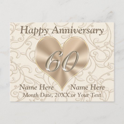 Gepersonaliseerde Happy 60th Jubileum Post Kaarten (Voorkant)