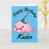 Gepersonaliseerde Happy Birthday Blobfish Kaart (Gele Bloem)