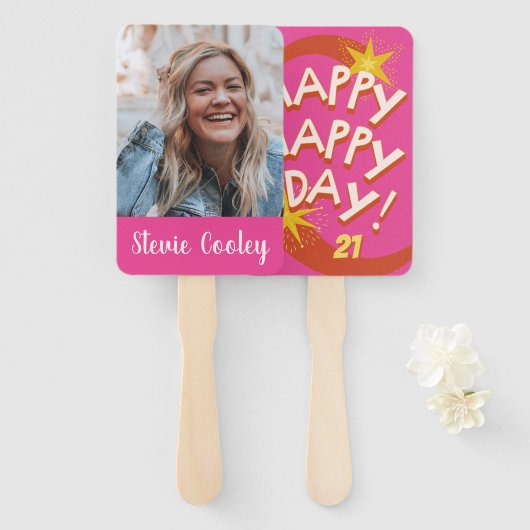 Gepersonaliseerde Happy Birthday-fans Handwaaier (Voorkant en achterkant)