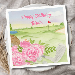 Gepersonaliseerde Happy Birthday pioenen op de gol Servet