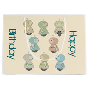 Gepersonaliseerde Happy Birthday Retro Robots Large Cadeauzakje