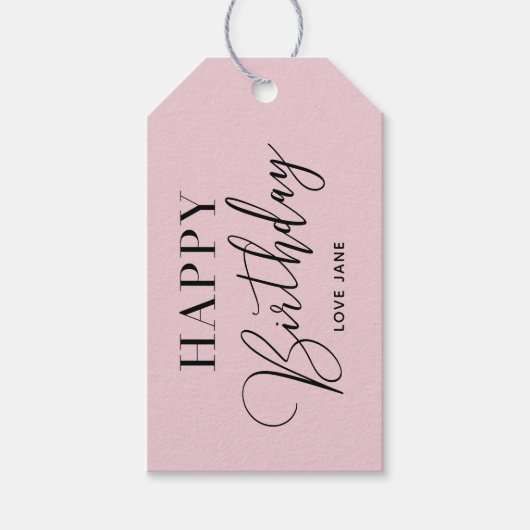 Gepersonaliseerde "Happy Birthday" Roze 2-Tone Cadeaulabel (Voorkant)