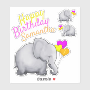 Gepersonaliseerde Happy Birthday Schattigee olifan Sticker