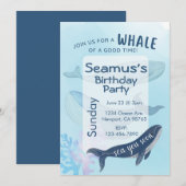 Gepersonaliseerde Happy Birthday Uitnodiging Blue  (Voorkant / Achterkant)