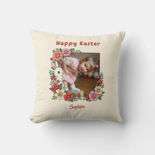 Gepersonaliseerde Happy Easter Floral Bunny Custom Kussen