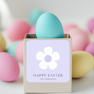 Gepersonaliseerde Happy Easter Paarse Daisy Vierkante Sticker