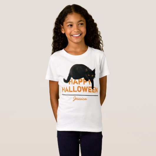 Gepersonaliseerde Happy Halloween Black Cat T-Shir T-shirt (Voorkant volledig)