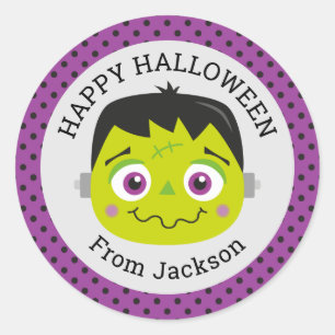 Gepersonaliseerde Happy Halloween Monster Ronde St Sticker
