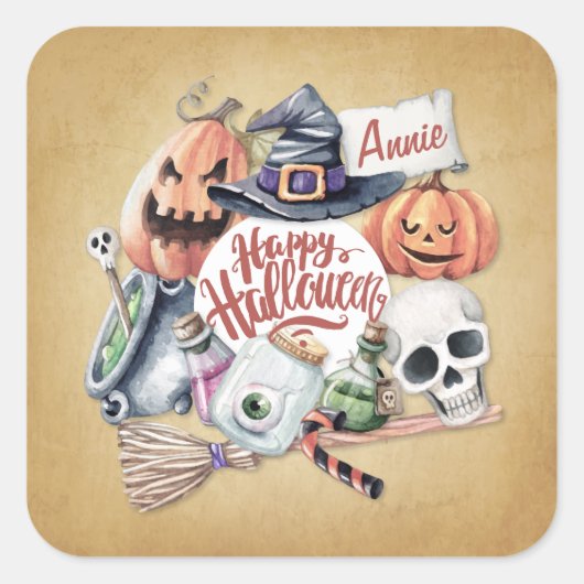 Gepersonaliseerde  Happy Halloween | Sticker (Voorkant)