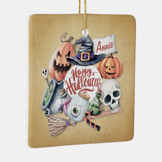 Gepersonaliseerde Happy Halloween | Versiering Keramisch Ornament (Rechts)