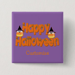 Gepersonaliseerde Happy Halloween Whimsical Text B Vierkante Button 5,1 Cm
