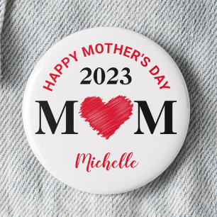 Gepersonaliseerde Happy Moederdag Pin (rood) Ronde Button 3,2 Cm