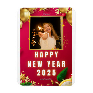 Gepersonaliseerde Happy New Year 2025-fotokaart Magneet