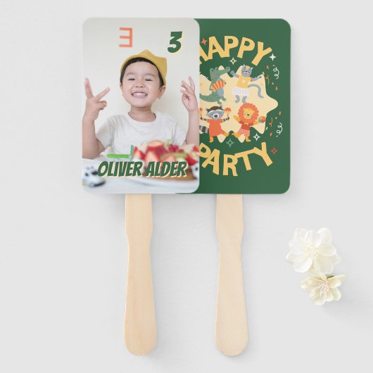 Gepersonaliseerde Happy Party Fan Faces Handwaaier (Voorkant en achterkant)