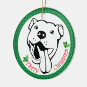 Gepersonaliseerde Happy Pit Bull Kerstmis Keramisch Ornament (Links)